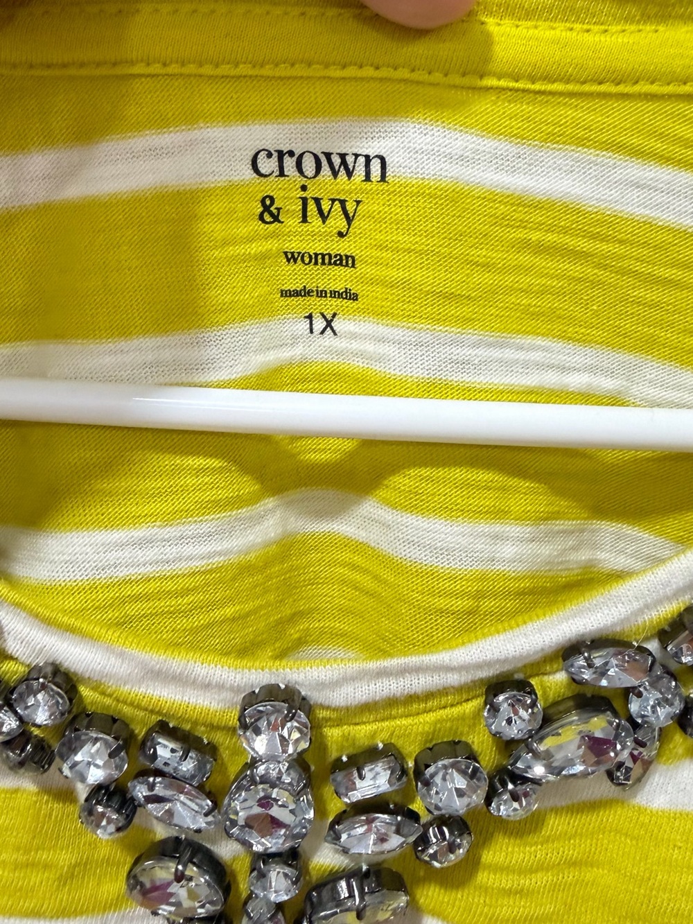 crown & ivy Yellow and White Striped Embellished Boatneck Top - Picture 3 of 7